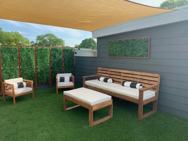Comfortable outdoor living space with a handmade swing